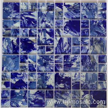 Pacific blue glossy glass versailles thinset mortar tile